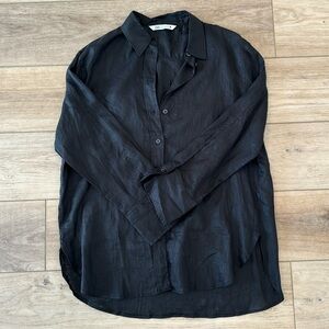 Zara black 100% linen button down shirt